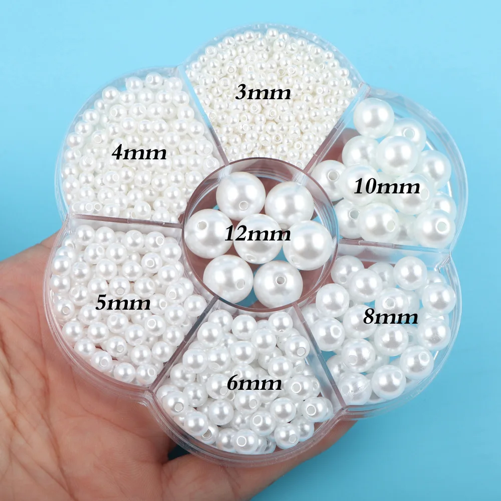 10-1000Pcs Imitation Pearl 3/4/6/8/10/12/14/16mm Straight Holes Beige Round Acrylic Loose Beads Pearl Spacer Beads DIY Craft