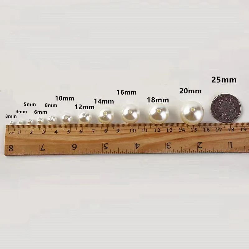 10-1000Pcs Imitation Pearl 3/4/6/8/10/12/14/16mm Straight Holes Beige Round Acrylic Loose Beads Pearl Spacer Beads DIY Craft