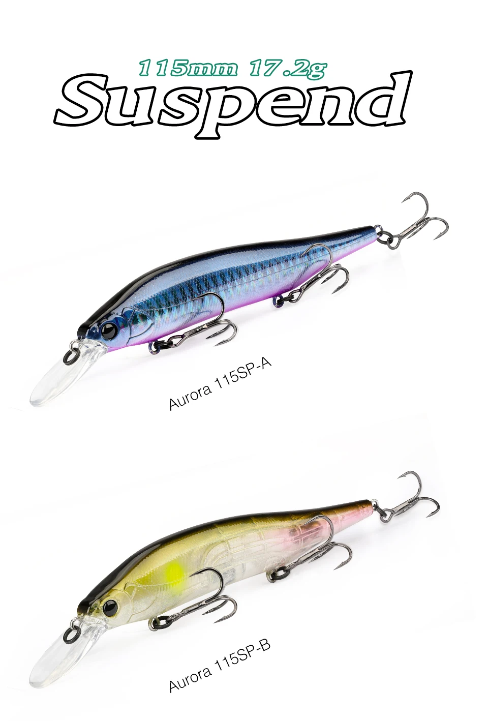 TSURINOYA 115SP Suspending Minnow Jerkbait AURORA 115mm 17.2g Artificial Weight System Hard Baits Long Casting Wobbler