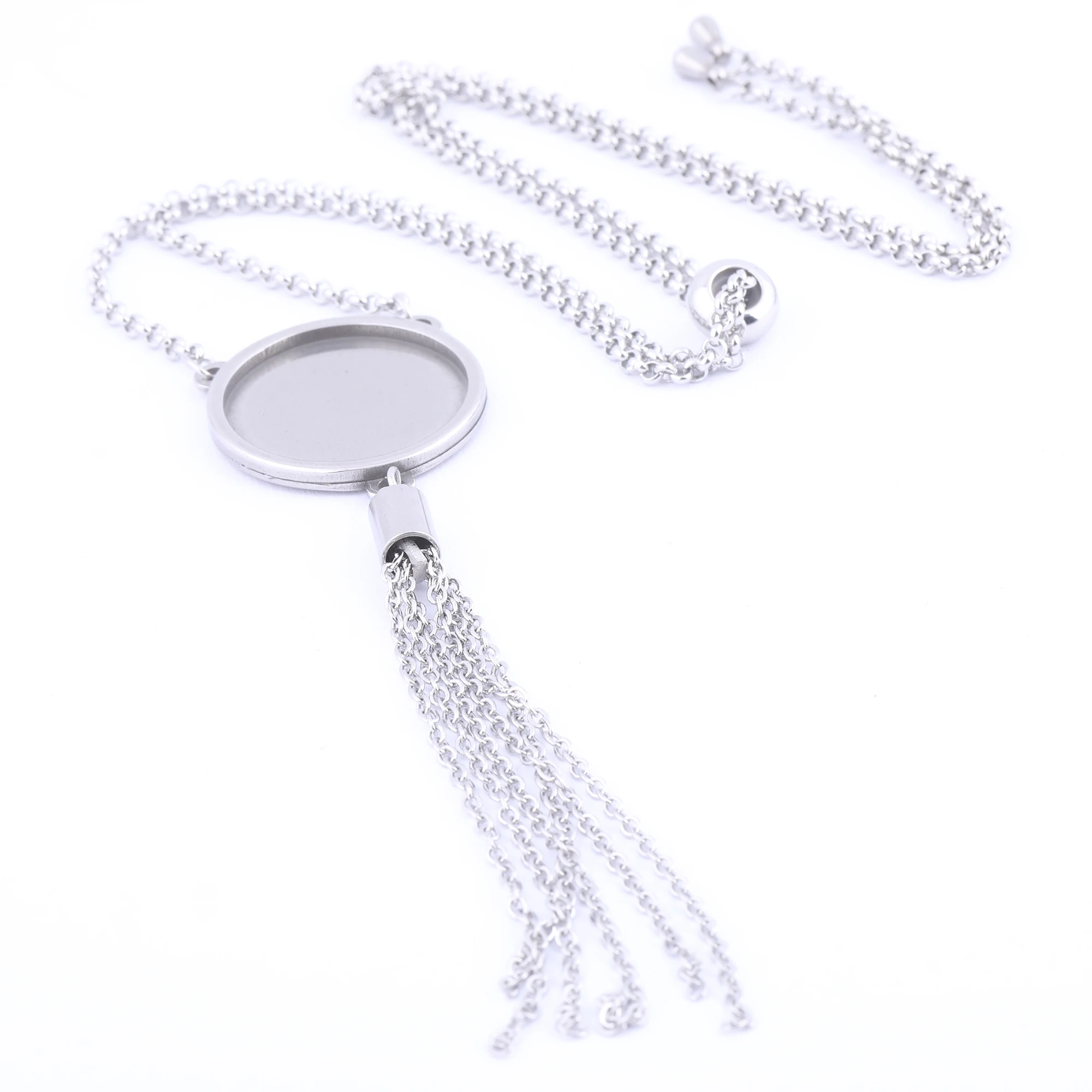 5pcs Stainless Steel Tassel Chain Necklace Bezel Blanks Fit 16mm 18mm 20mm 25mm Cabochon Pendant Base Setting Trays Diy Findings