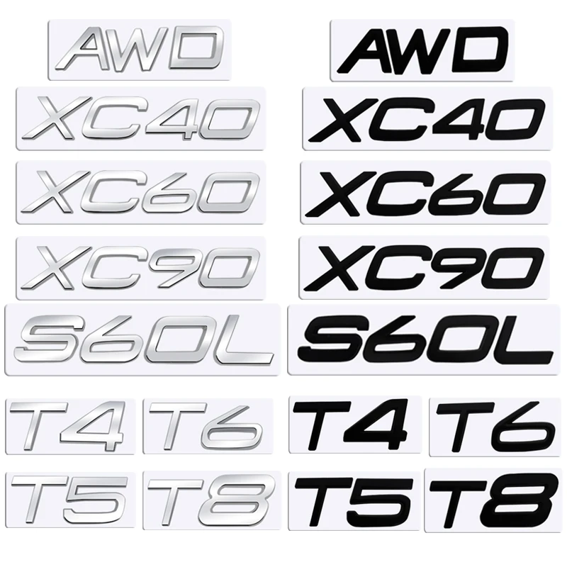 Metal 3D Badge Logo Car Rear Trunk Body Sticker Emblem For Volvo xc40 xc60 xc90 S60L T4 T5 T6 T8 AWD Accessories