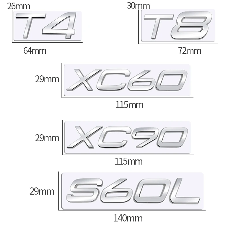 Metal 3D Badge Logo Car Rear Trunk Body Sticker Emblem For Volvo xc40 xc60 xc90 S60L T4 T5 T6 T8 AWD Accessories