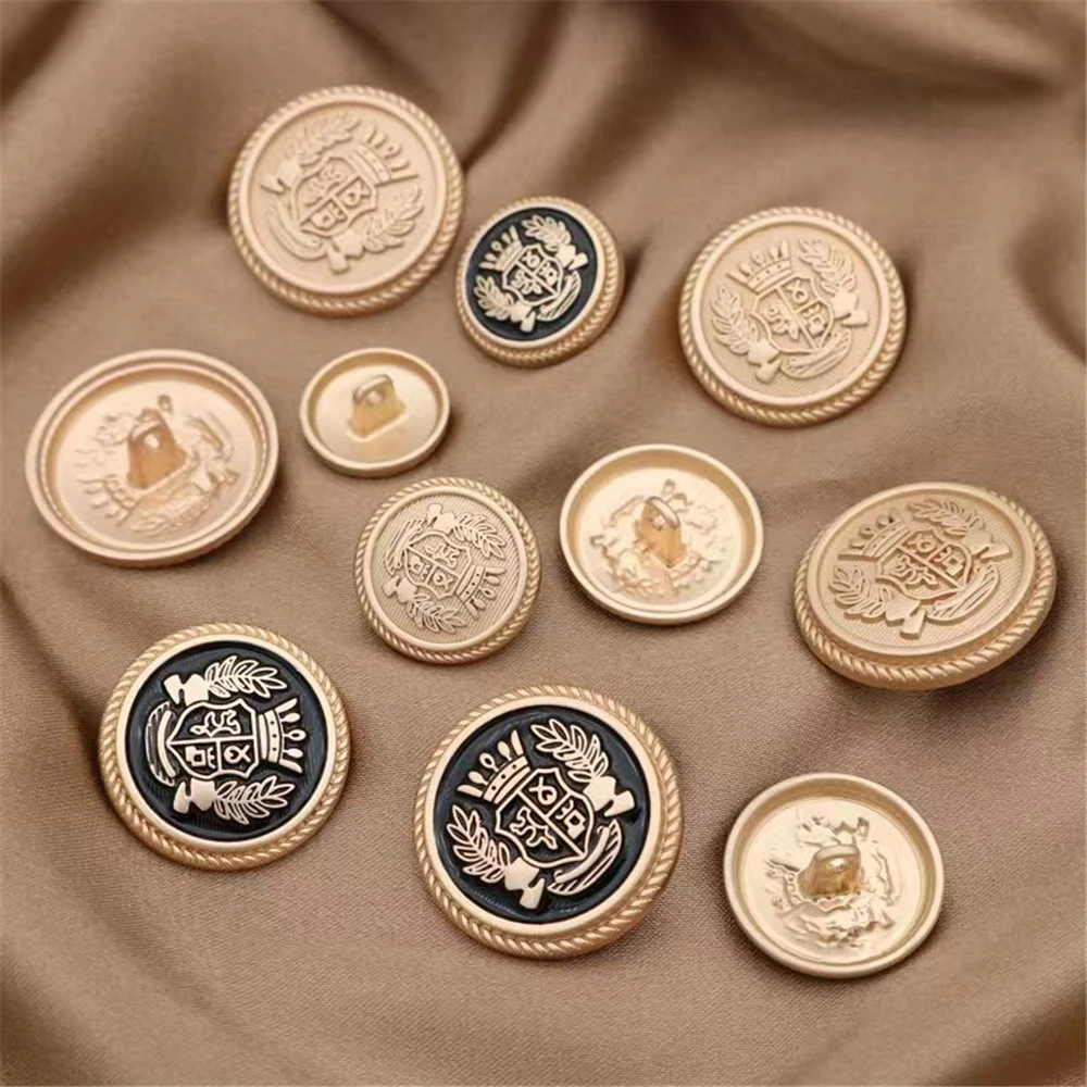 10pcs British College Style Suit Buttons Crown Pattern Golden Coat Jacket Buttons Sewing Accessories Handmade DIY Shirt Buttons