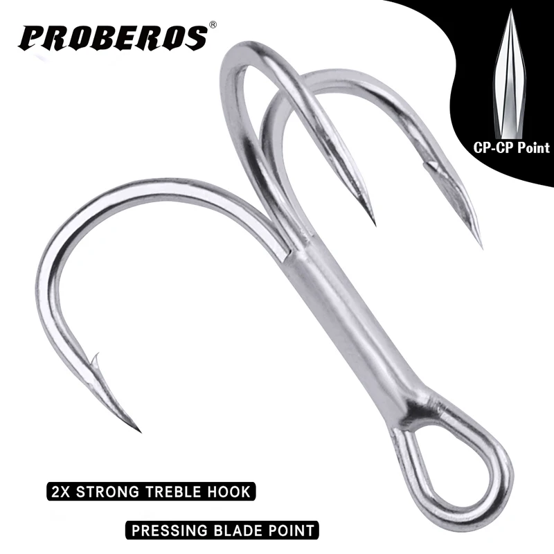 PROBEROS 10Pcs/lot Saltwater Fishing Hooks Treble Hooks 1#-2#-4#-6#-8#-10#-12#-14#-1/0#-2/0#-3/0# High-Carbon Steel Fishhooks