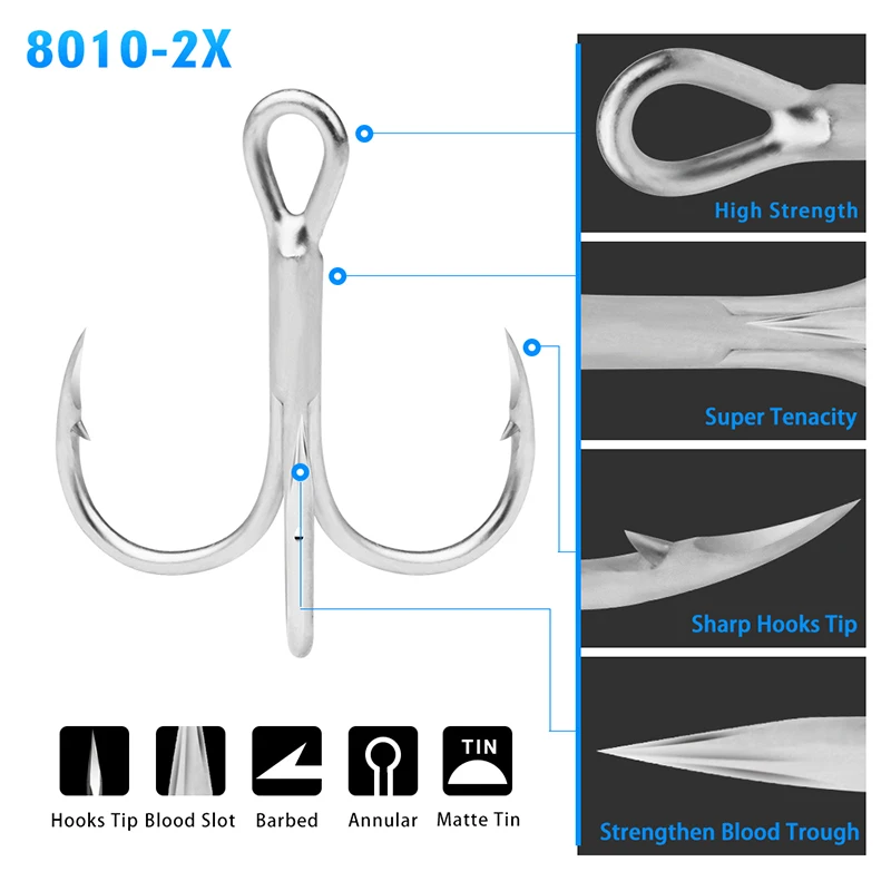 PROBEROS 10Pcs/lot Saltwater Fishing Hooks Treble Hooks 1#-2#-4#-6#-8#-10#-12#-14#-1/0#-2/0#-3/0# High-Carbon Steel Fishhooks