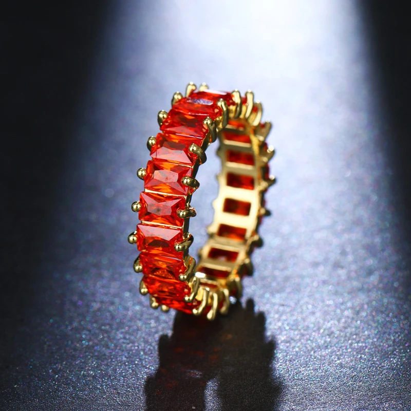 Luxury Cubic Zirconia Rings For Women Fashion Red Blue Copper Plated Finger Rings Zircon Statement Wholesale Bulk Jewelry 2021