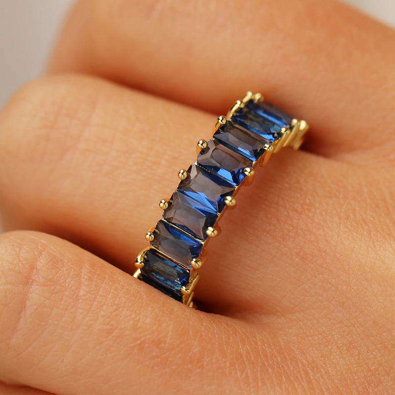 Luxury Cubic Zirconia Rings For Women Fashion Red Blue Copper Plated Finger Rings Zircon Statement Wholesale Bulk Jewelry 2021