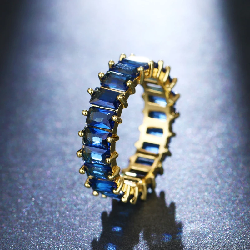 Luxury Cubic Zirconia Rings For Women Fashion Red Blue Copper Plated Finger Rings Zircon Statement Wholesale Bulk Jewelry 2021