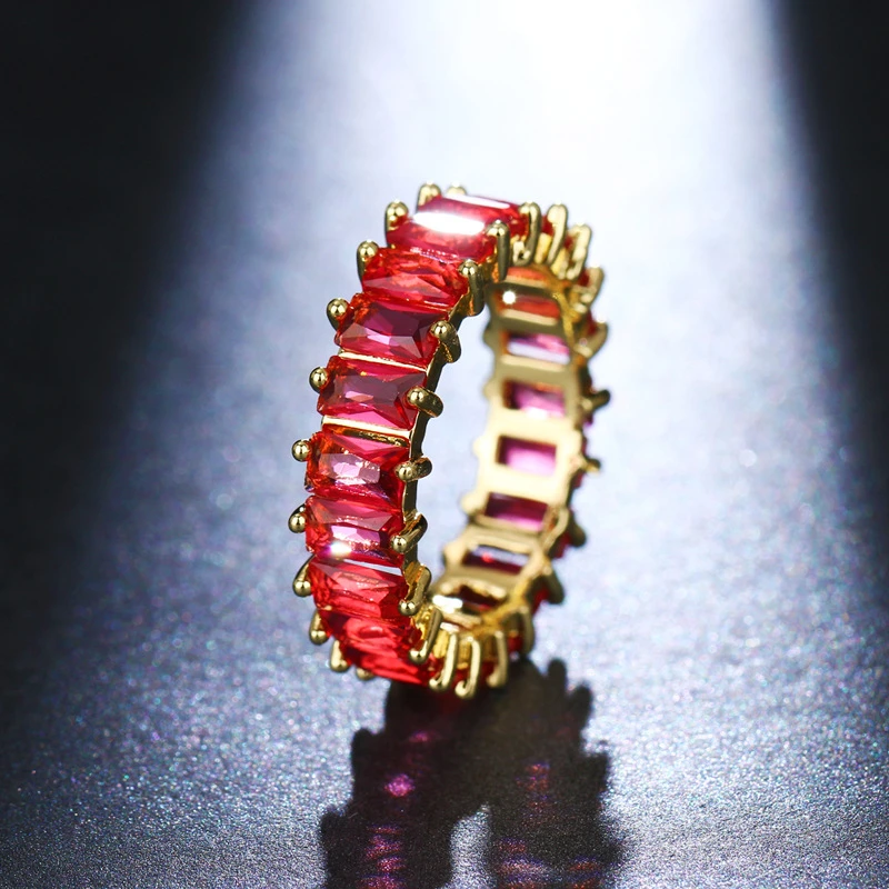 Luxury Cubic Zirconia Rings For Women Fashion Red Blue Copper Plated Finger Rings Zircon Statement Wholesale Bulk Jewelry 2021