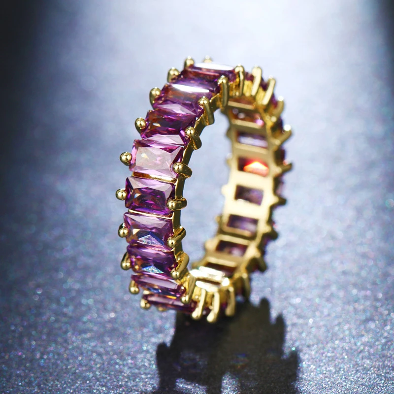 Luxury Cubic Zirconia Rings For Women Fashion Red Blue Copper Plated Finger Rings Zircon Statement Wholesale Bulk Jewelry 2021