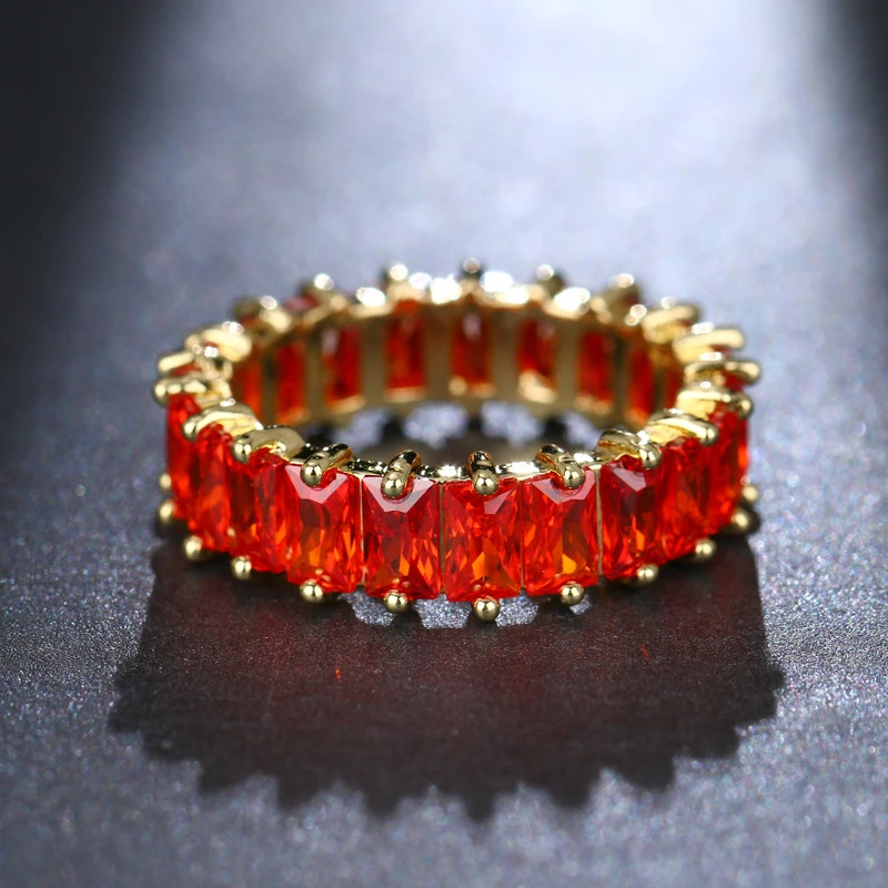 Luxury Cubic Zirconia Rings For Women Fashion Red Blue Copper Plated Finger Rings Zircon Statement Wholesale Bulk Jewelry 2021