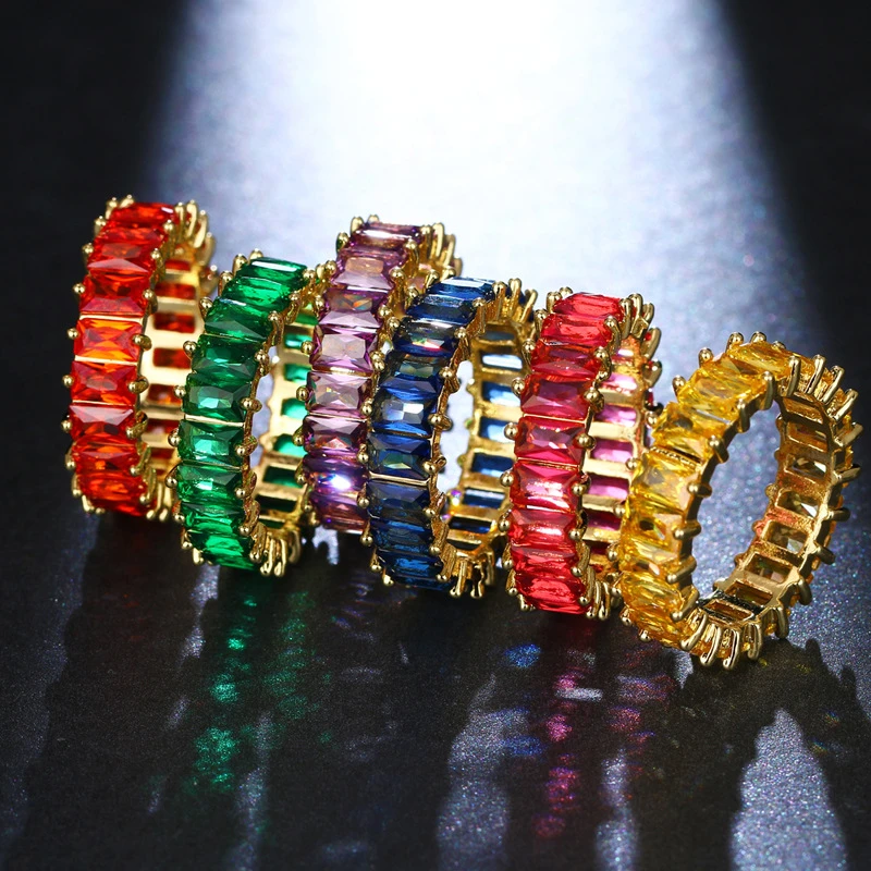 Luxury Cubic Zirconia Rings For Women Fashion Red Blue Copper Plated Finger Rings Zircon Statement Wholesale Bulk Jewelry 2021