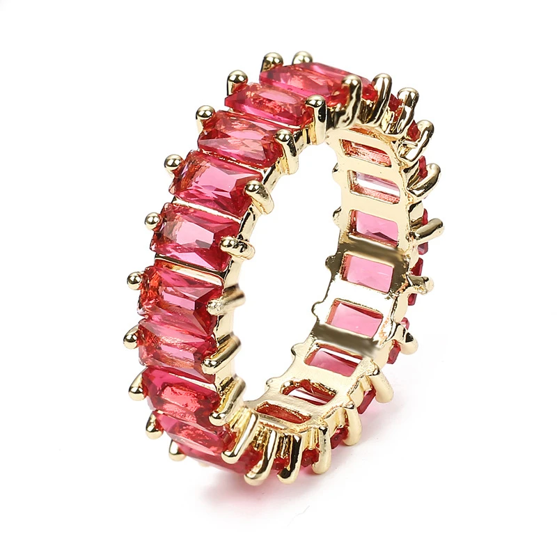 Luxury Cubic Zirconia Rings For Women Fashion Red Blue Copper Plated Finger Rings Zircon Statement Wholesale Bulk Jewelry 2021