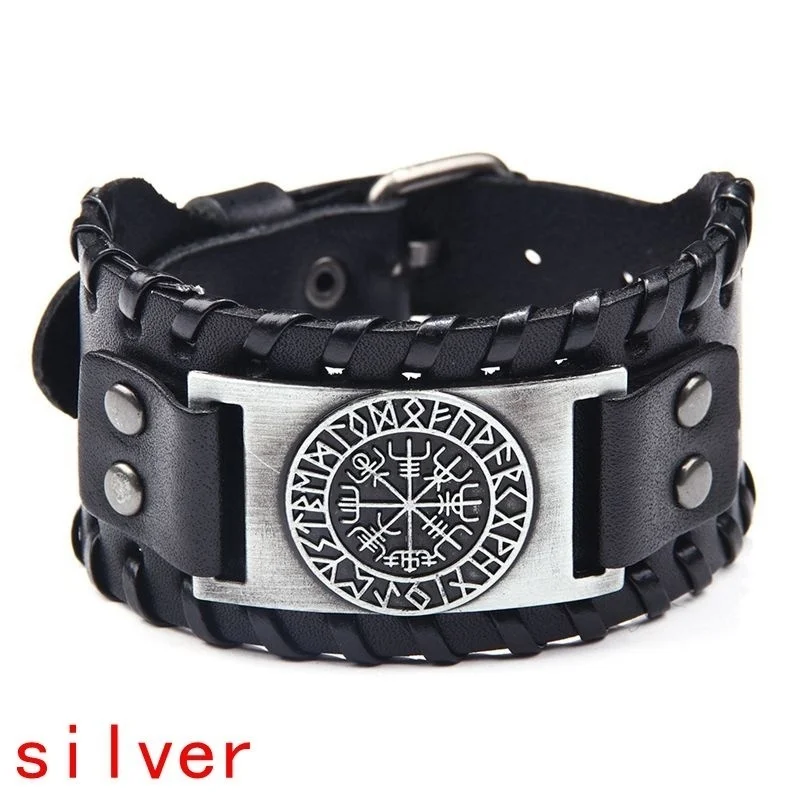 Retro Wide Leather Pirate Compass Bracelet for Men Celtic Viking Compass Bracelet Jewelry Male Accessories Gifts To Boyfriend