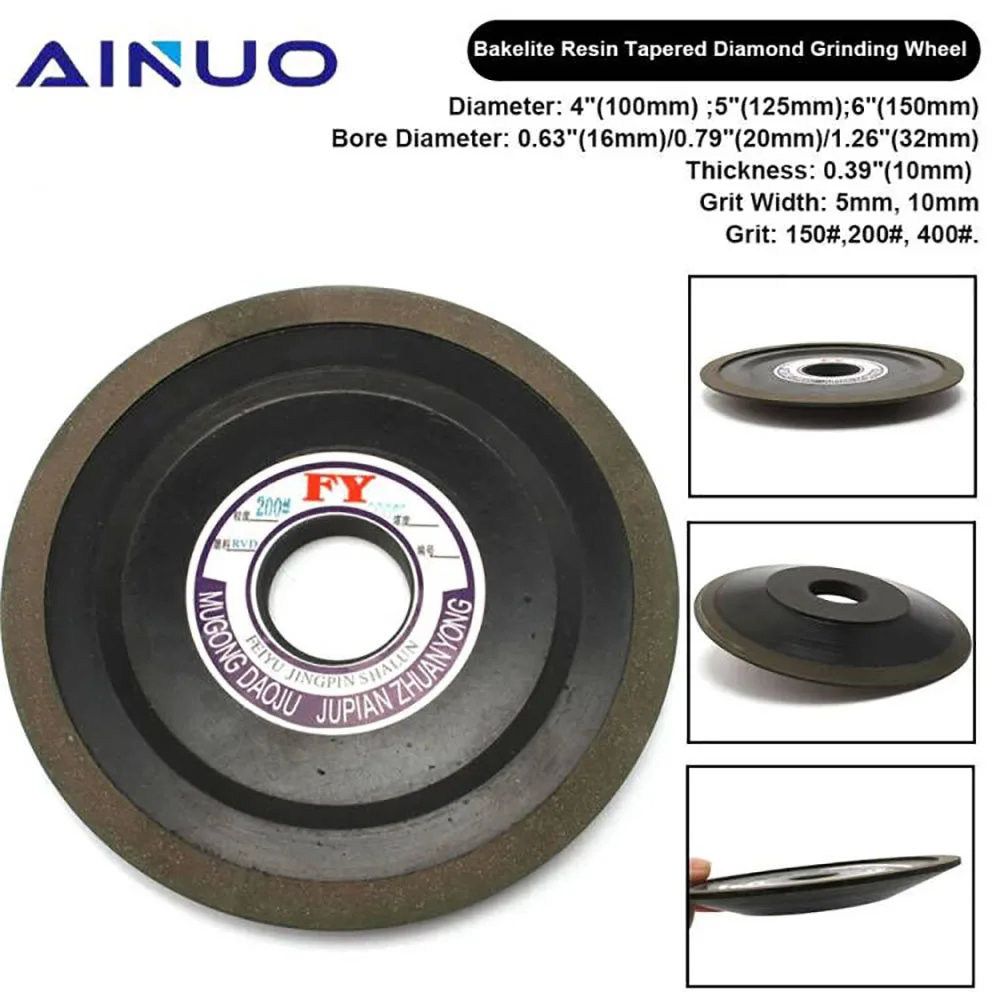 4" 5" 6" Bakelite Resin Tapered Diamond Grinding Wheel Abrasive Disc for Carbide Hard Steel