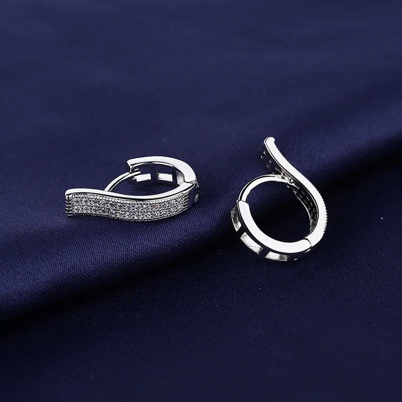 New Fashion Geometric Hoop Earrings For Women Two Row Crystal Zircon Stone Paved Tiny Huggies Female Trendy Earring Accessories