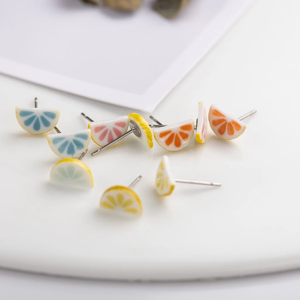 Quarter watermelon cute cartoon fruit Ceramic Earrings Fashion Gift Ear Studs Jewelry Wholesale For Women Girl #LY536