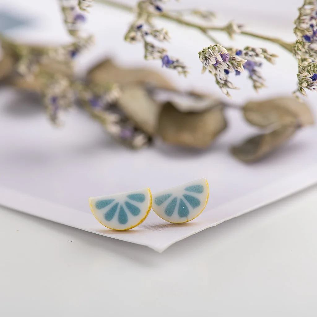 Quarter watermelon cute cartoon fruit Ceramic Earrings Fashion Gift Ear Studs Jewelry Wholesale For Women Girl #LY536