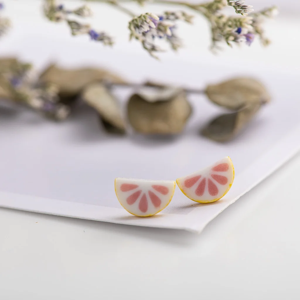 Quarter watermelon cute cartoon fruit Ceramic Earrings Fashion Gift Ear Studs Jewelry Wholesale For Women Girl #LY536