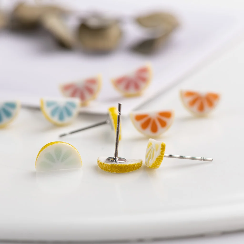 Quarter watermelon cute cartoon fruit Ceramic Earrings Fashion Gift Ear Studs Jewelry Wholesale For Women Girl #LY536
