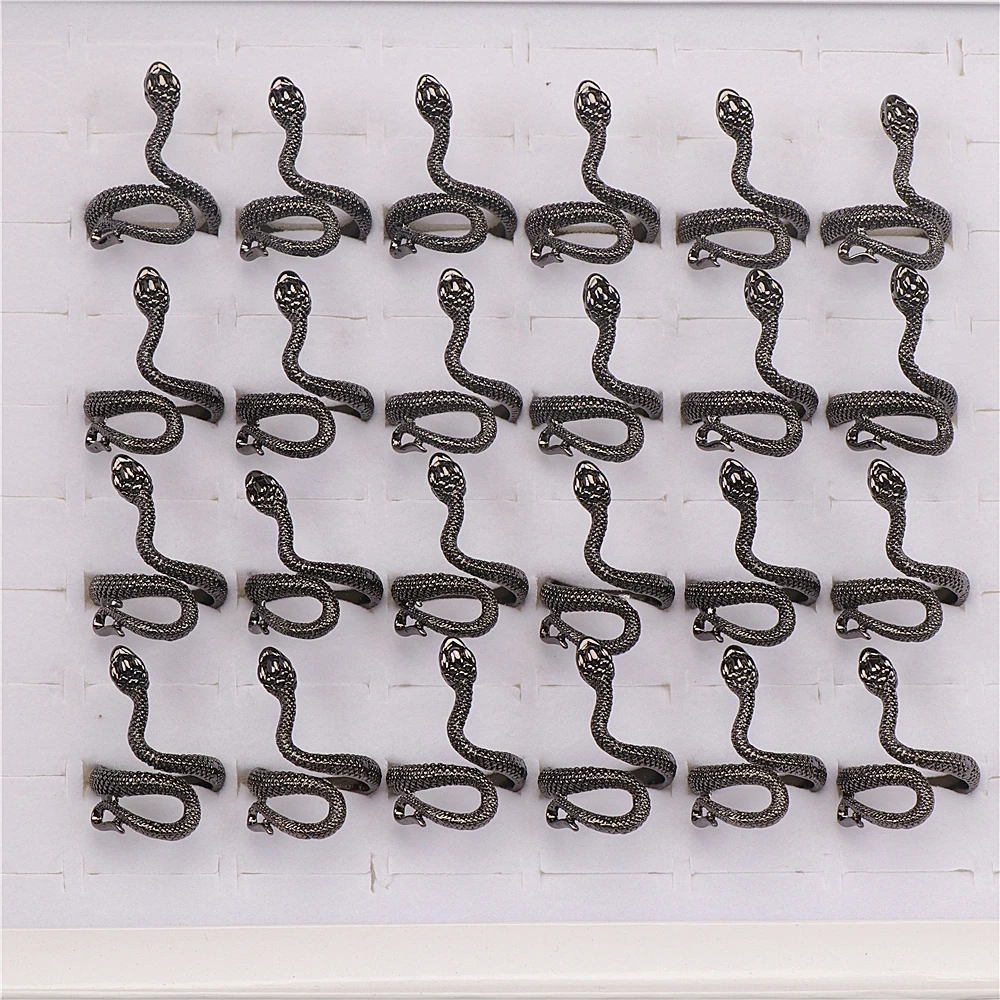 10pcs/lot Men Retro Punk Snake Rings For Women Antique Siver Color Opening Adjustable Jewelry Party Gifts