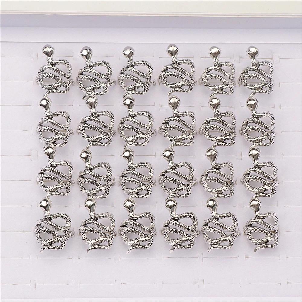 10pcs/lot Men Retro Punk Snake Rings For Women Antique Siver Color Opening Adjustable Jewelry Party Gifts