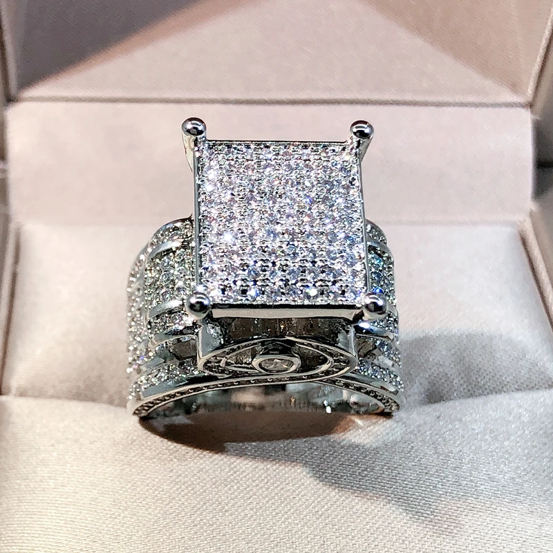 925 sterling silver high quality white zircon diamond ring geometric three-dimensional diversified ring suitable for couple