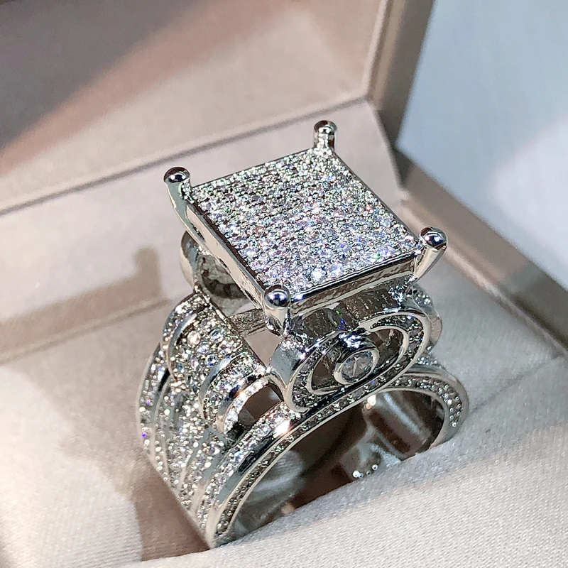 925 sterling silver high quality white zircon diamond ring geometric three-dimensional diversified ring suitable for couple