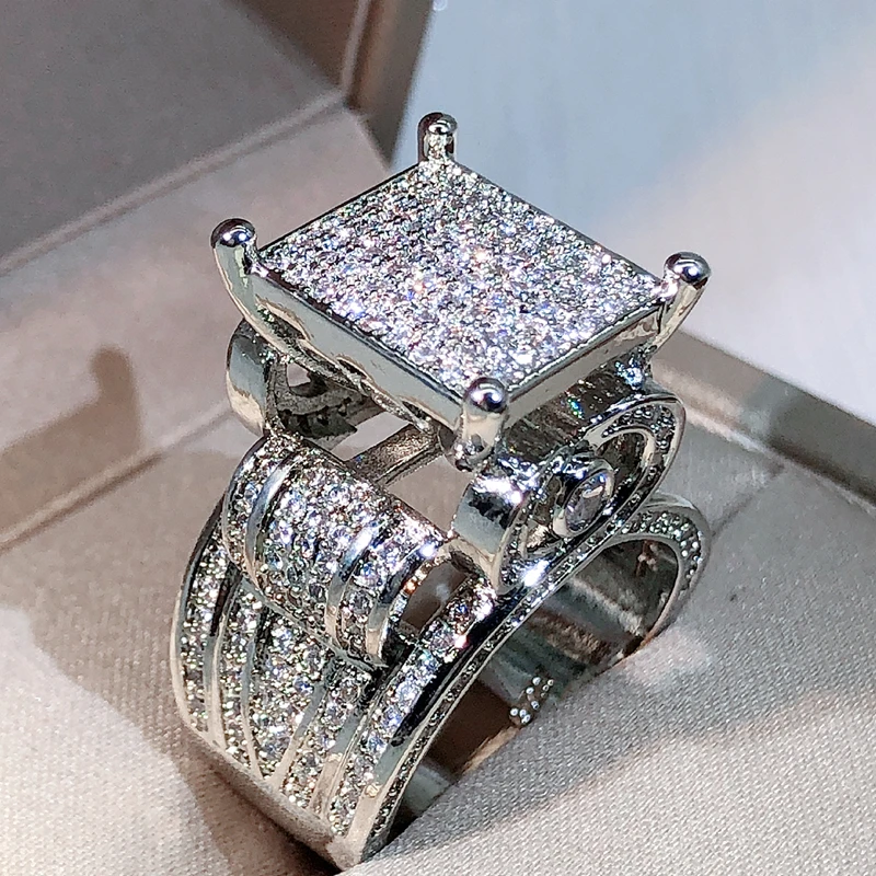 925 sterling silver high quality white zircon diamond ring geometric three-dimensional diversified ring suitable for couple
