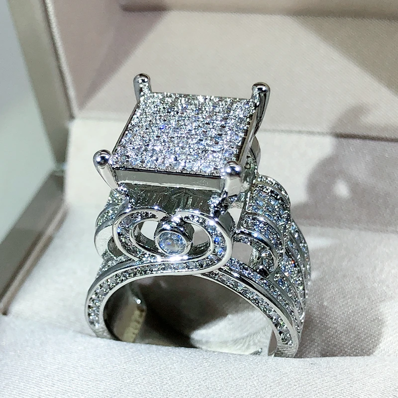 925 sterling silver high quality white zircon diamond ring geometric three-dimensional diversified ring suitable for couple