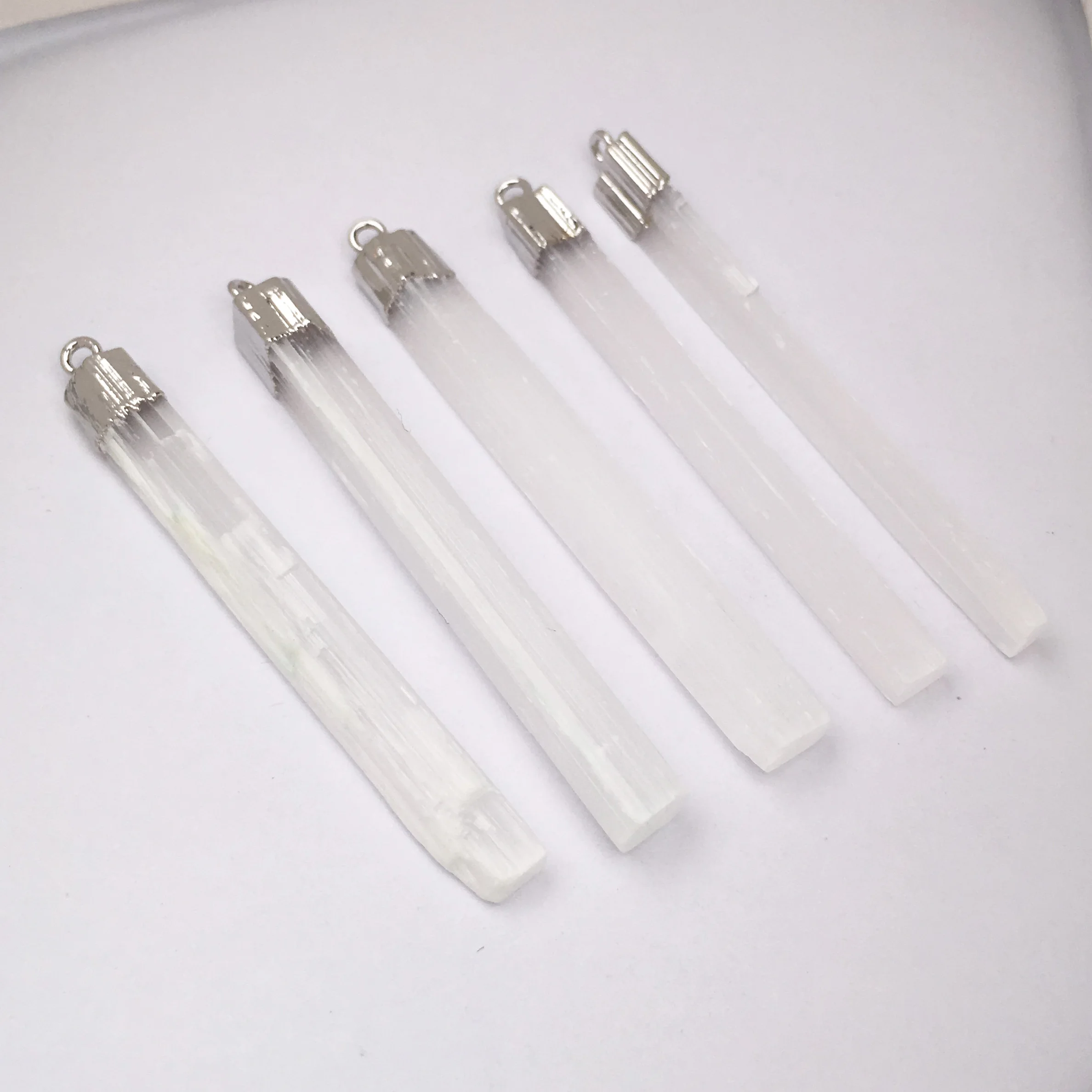 1PC White Selenite Plaster Pendant Rectangle Natural Semi-precious Stone Charms for DIY Necklace Making Jewelry Findings