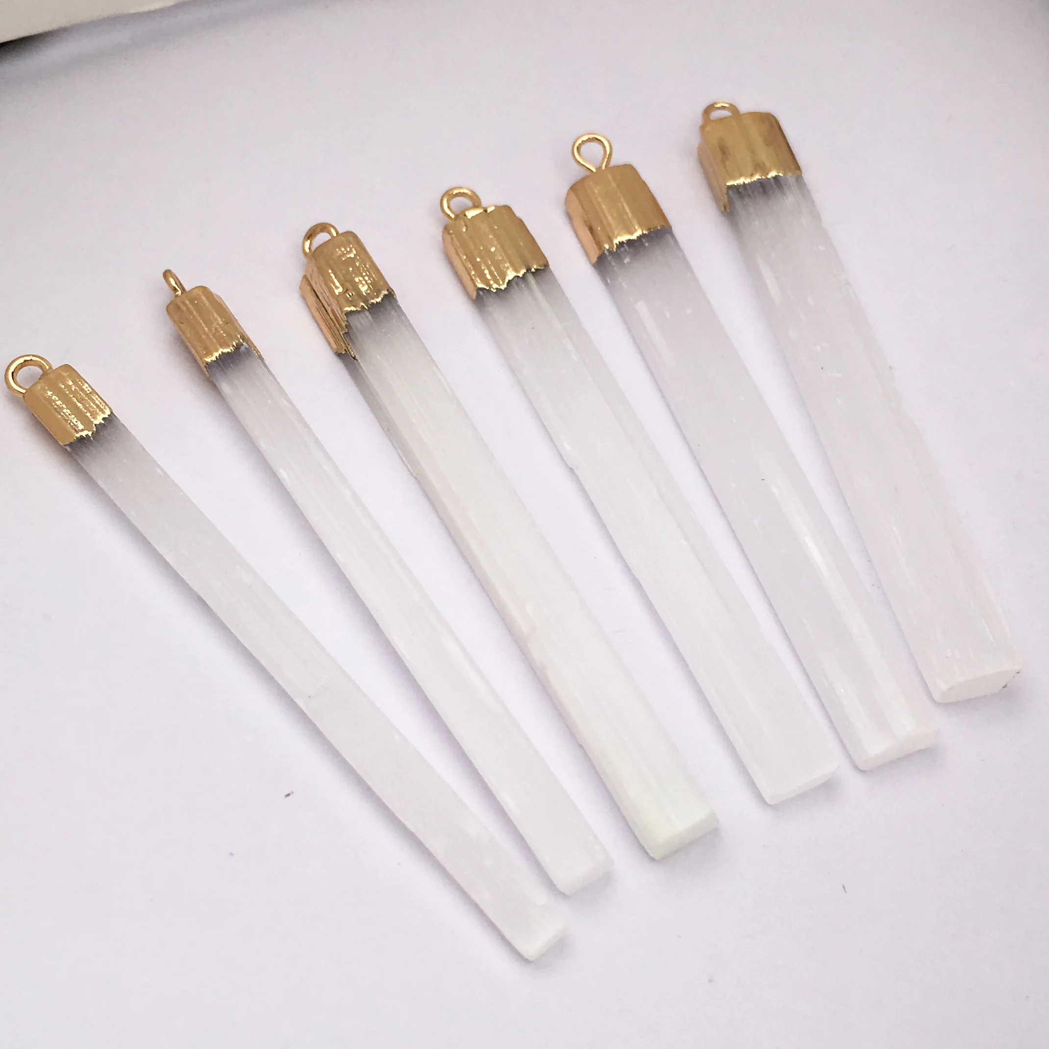 1PC White Selenite Plaster Pendant Rectangle Natural Semi-precious Stone Charms for DIY Necklace Making Jewelry Findings