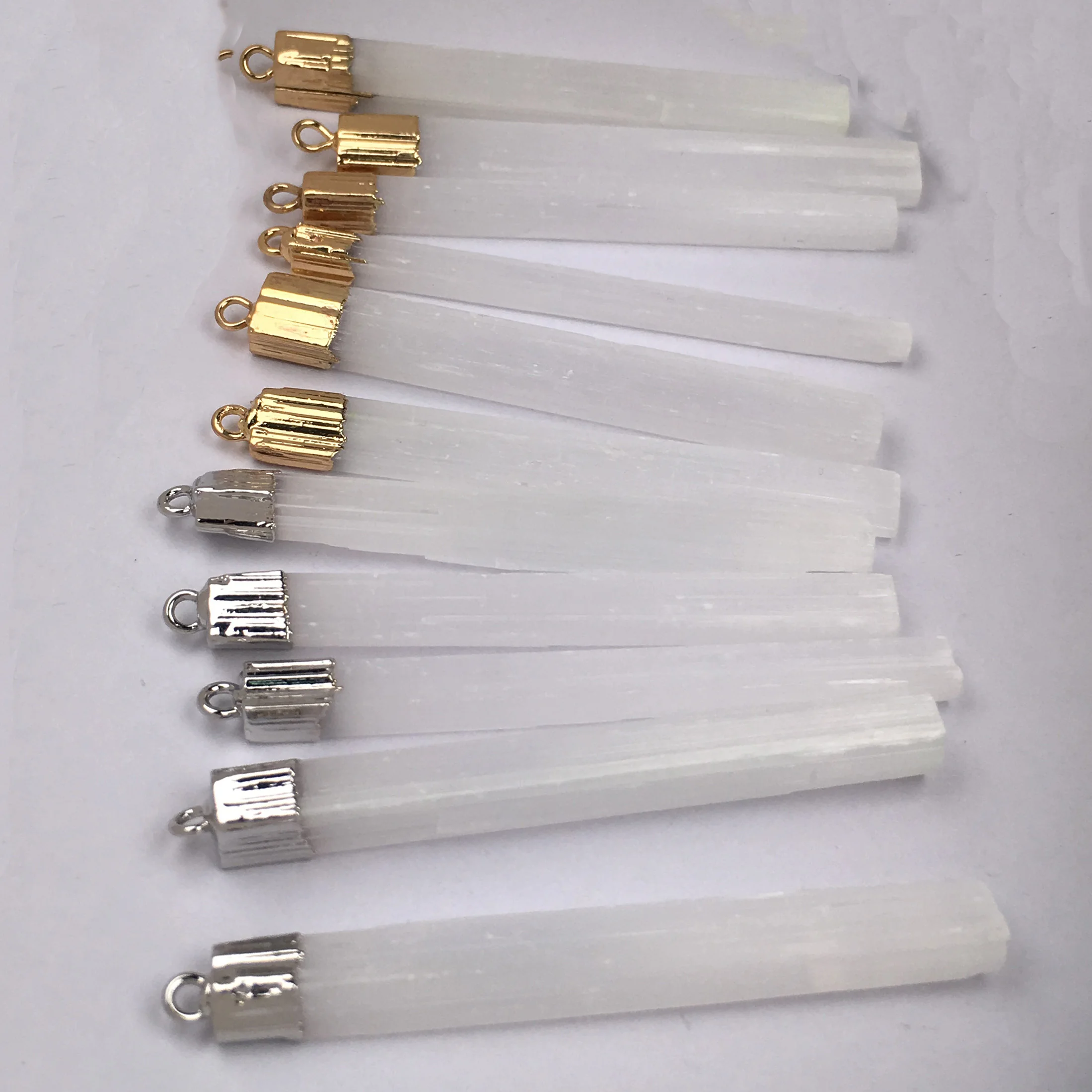 1PC White Selenite Plaster Pendant Rectangle Natural Semi-precious Stone Charms for DIY Necklace Making Jewelry Findings