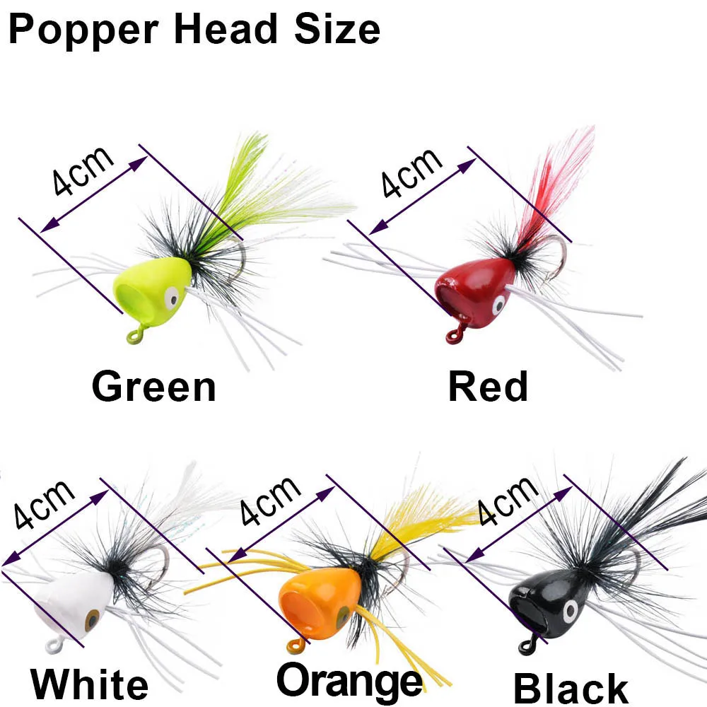 5Pcs Bass Foam floating Popper Jig head Fly Fishing Lure Topwater Panfish Bluegill Bugs Assorted Poppers Artificial Bait Tackle