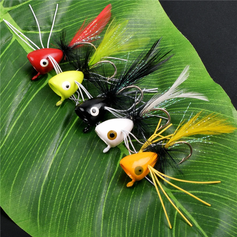 5Pcs Bass Foam floating Popper Jig head Fly Fishing Lure Topwater Panfish Bluegill Bugs Assorted Poppers Artificial Bait Tackle