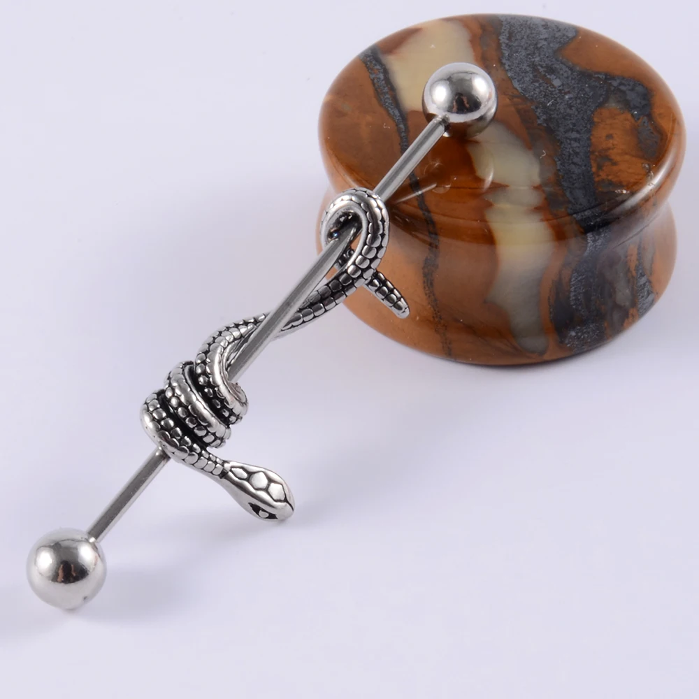 1PC Surgical Steel Industrial Barbell Ring Women Men Snake Straight Cartilage Earring Helix Unisex Ear Body Piercing Jewelry 14G