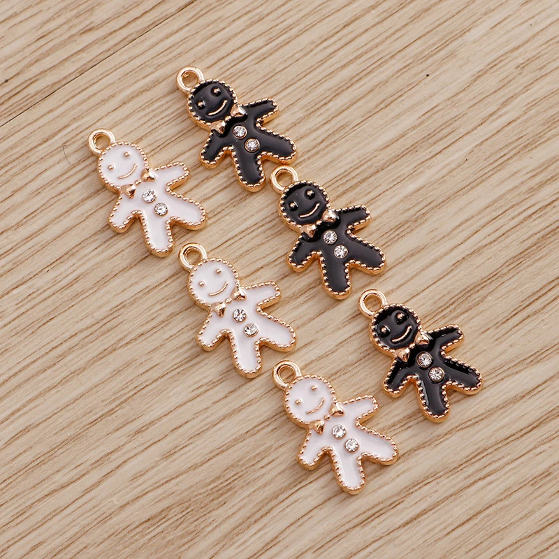 10pcs 11*17mm Enamel Gingerbread Man Charms Pendants for Necklaces Earrings DIY Cartoon Crystal Charms Jewelry Handmade Crafting