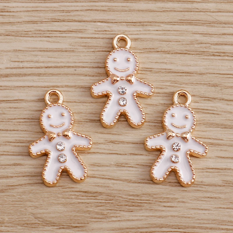 10pcs 11*17mm Enamel Gingerbread Man Charms Pendants for Necklaces Earrings DIY Cartoon Crystal Charms Jewelry Handmade Crafting