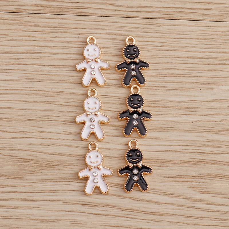 10pcs 11*17mm Enamel Gingerbread Man Charms Pendants for Necklaces Earrings DIY Cartoon Crystal Charms Jewelry Handmade Crafting