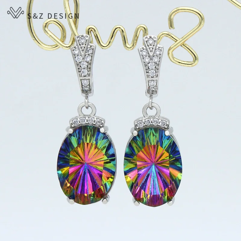 S&Z DESIGN 2021 New Fashion Luxury Large Oval Crystal Dangle Earrings Cubic Zirconia Earrings For Women Wedding Elegant Jewelry