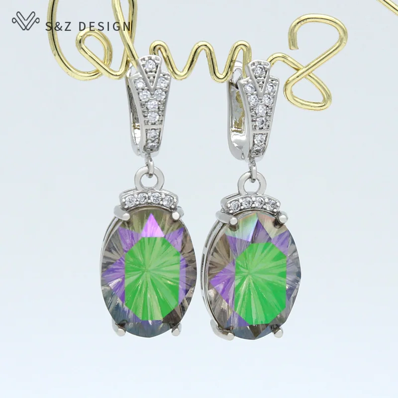 S&Z DESIGN 2021 New Fashion Luxury Large Oval Crystal Dangle Earrings Cubic Zirconia Earrings For Women Wedding Elegant Jewelry