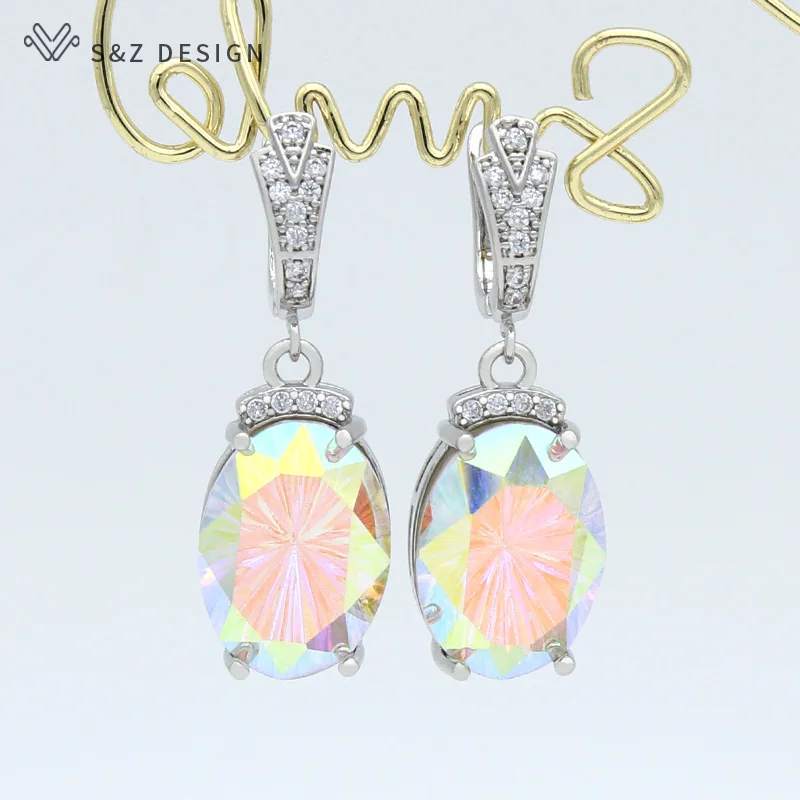 S&Z DESIGN 2021 New Fashion Luxury Large Oval Crystal Dangle Earrings Cubic Zirconia Earrings For Women Wedding Elegant Jewelry