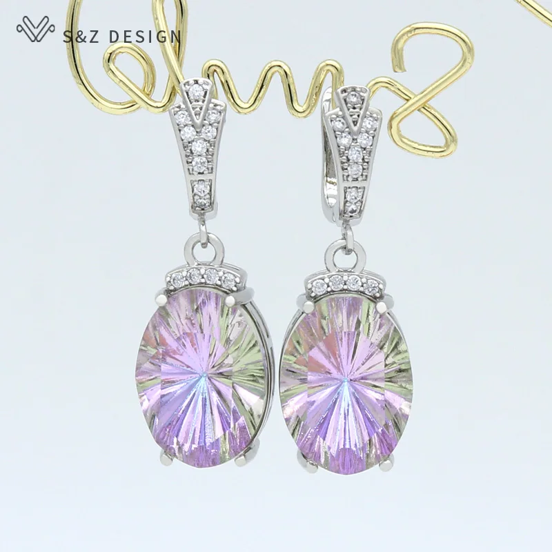 S&Z DESIGN 2021 New Fashion Luxury Large Oval Crystal Dangle Earrings Cubic Zirconia Earrings For Women Wedding Elegant Jewelry