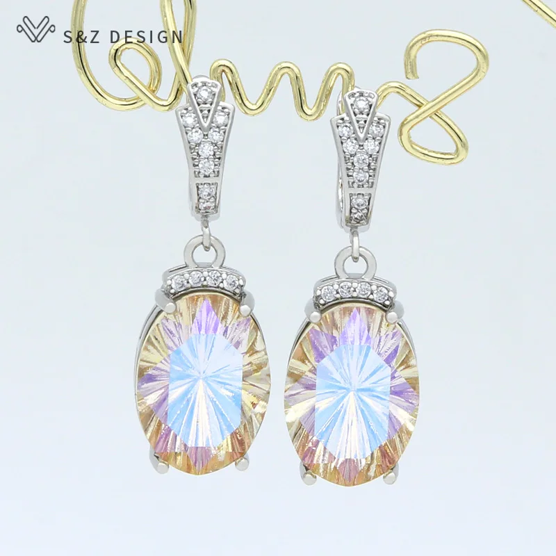 S&Z DESIGN 2021 New Fashion Luxury Large Oval Crystal Dangle Earrings Cubic Zirconia Earrings For Women Wedding Elegant Jewelry