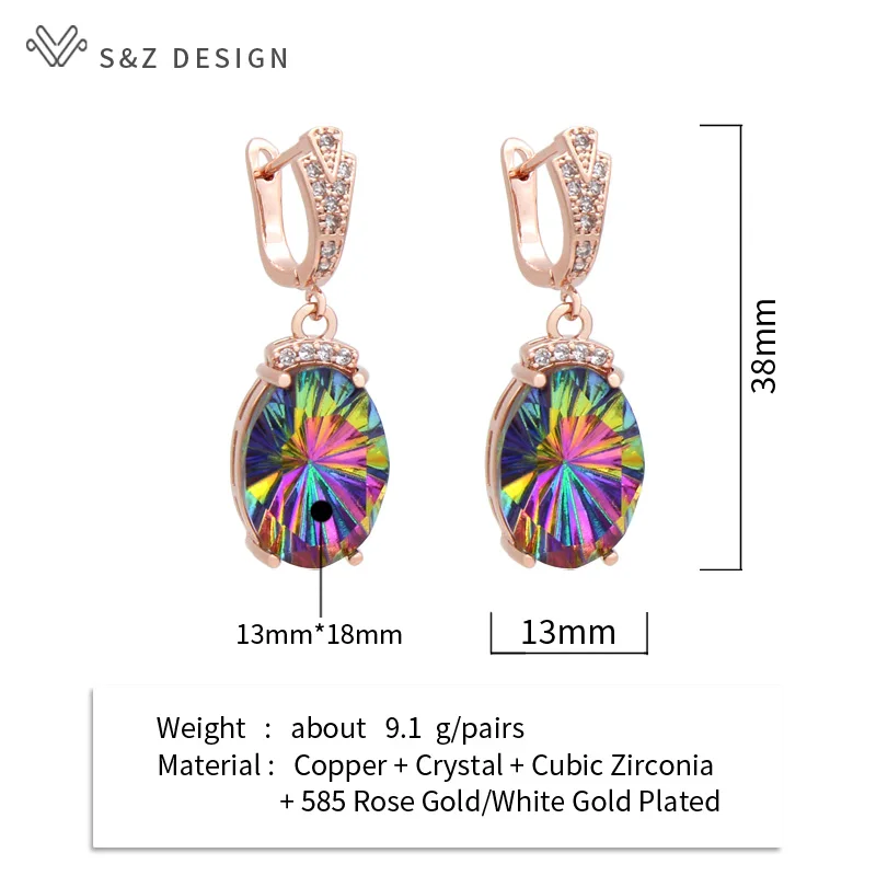 S&Z DESIGN 2021 New Fashion Luxury Large Oval Crystal Dangle Earrings Cubic Zirconia Earrings For Women Wedding Elegant Jewelry