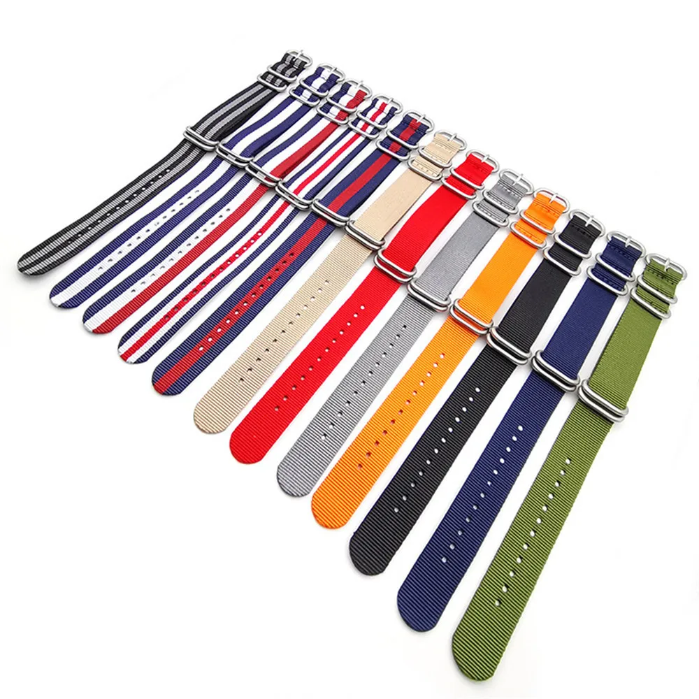 Nylon Nato Watch Strap WatchBand Stainless Steel 5 Rings Buckle Woven Fabric Watchband Belt 18mm 20mm 22mm 24mm