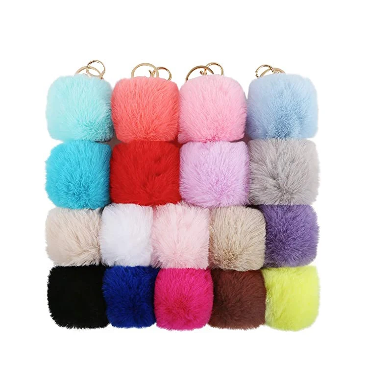 Cute Black Pompoms Ball Keychain Women Faux Rabbit Fur Car Key Chains Fluffy DIY Backpack Pendant Charms Gift Jewelry Accessorie