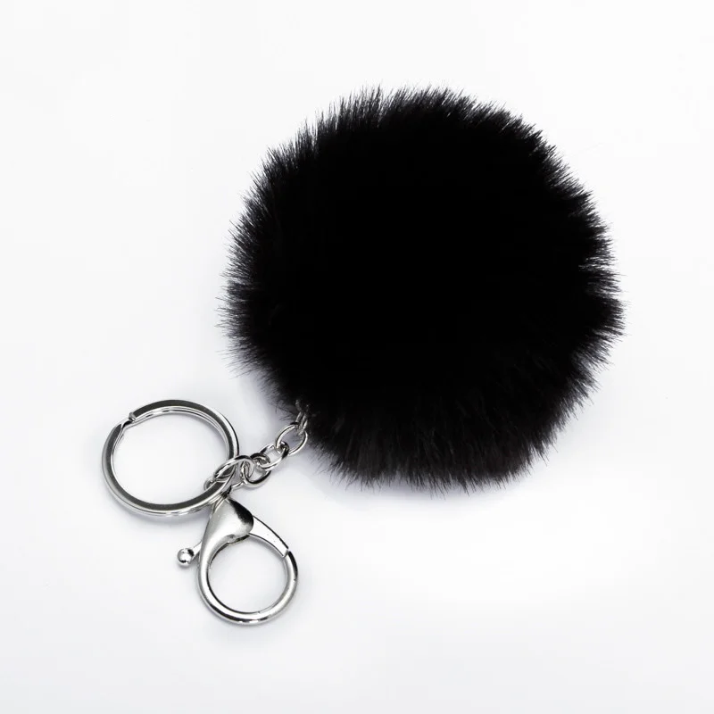 Cute Black Pompoms Ball Keychain Women Faux Rabbit Fur Car Key Chains Fluffy DIY Backpack Pendant Charms Gift Jewelry Accessorie