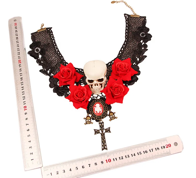 Gothic Lolita Black Lace Short Chain Choker Sexy Tassels Necklace Hollow Out Big Rose Flower Punk Handmade Wedding Jewelry Gift