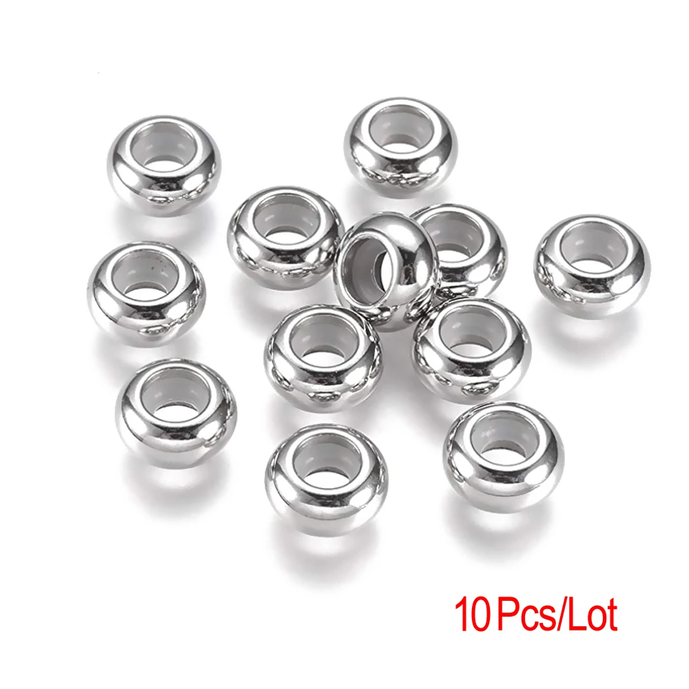 10pcs Stainless Steel Round Spacer Stopper Beads With Rubber Inside Fit Pandora Charms Bracelets Fashion Jewelry